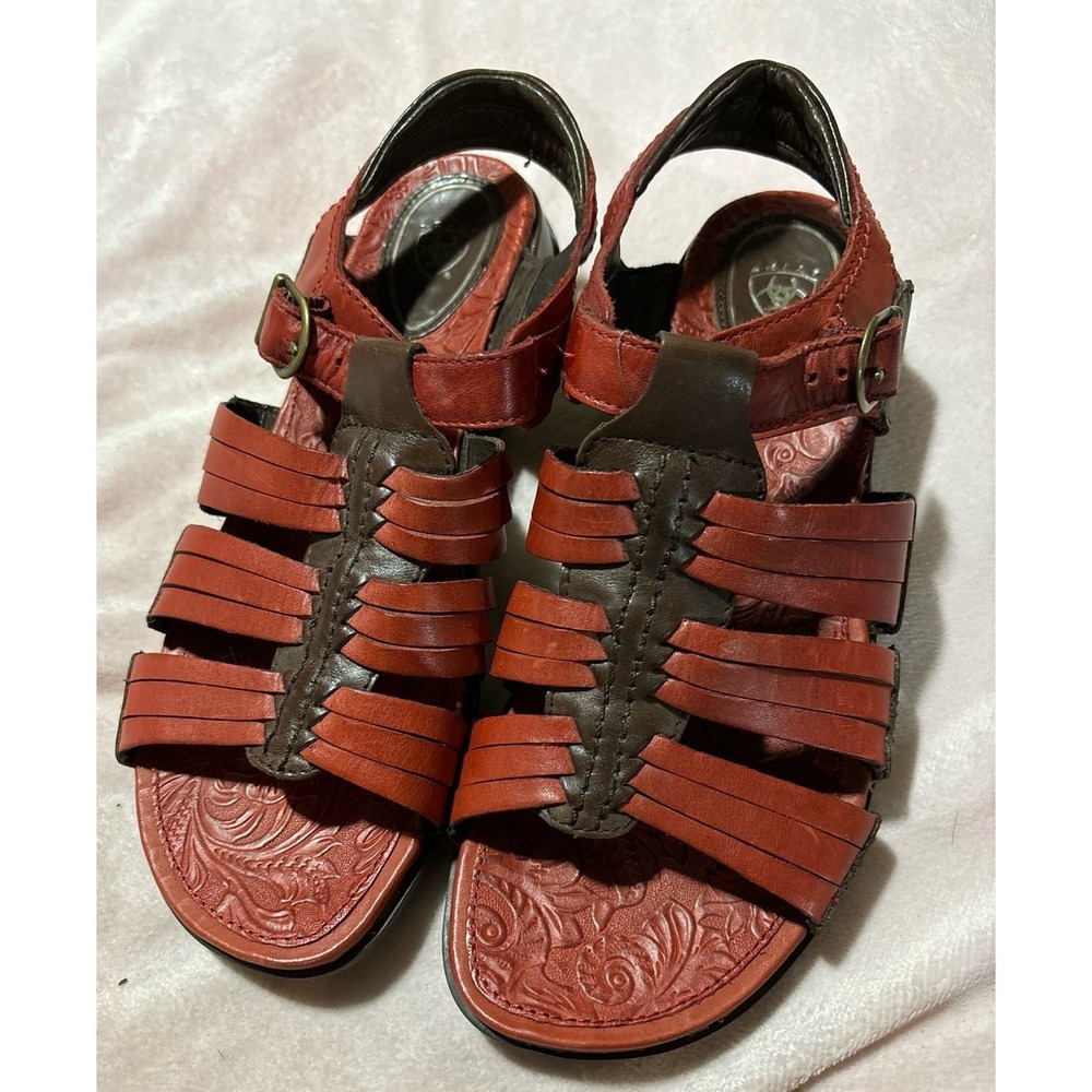 NEW Ariat Women's Burnt Red Tooled Leather Sandals,‎ Size 9
